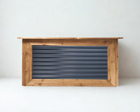 grey corrugated metal and cedar wood planter box