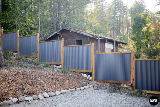 modern panel modular corrugated fence with wood posts