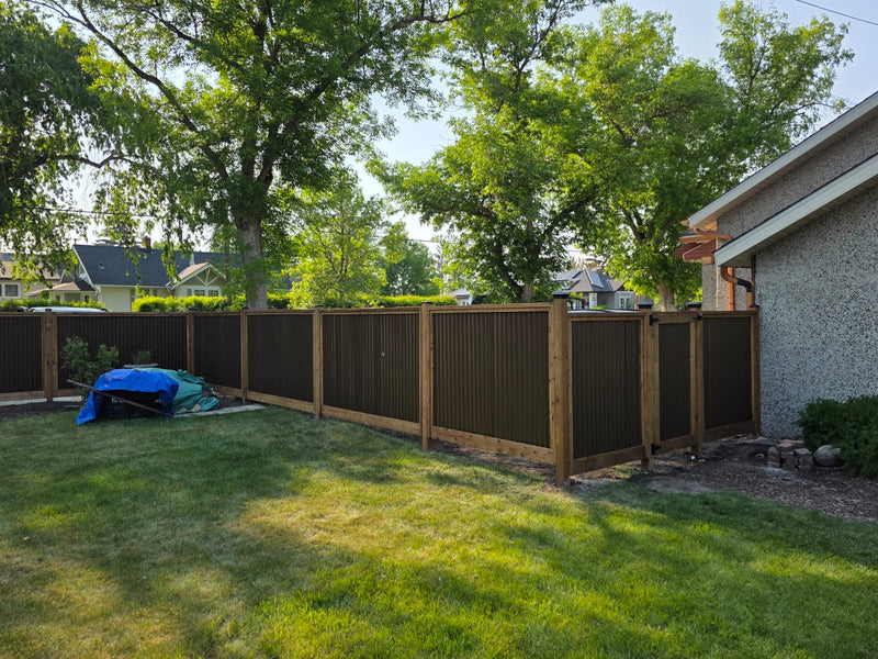 Load image into Gallery viewer, Corrugated Metal Privacy Fence Panels – Treated Wood Frame
