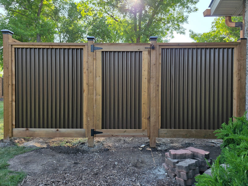 Load image into Gallery viewer, Corrugated Metal Privacy Fence Panels – Treated Wood Frame