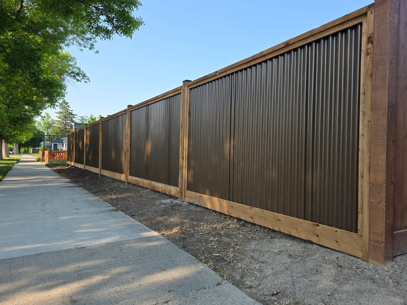 Load image into Gallery viewer, Corrugated Metal Privacy Fence Panels – Treated Wood Frame