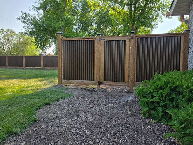 Load image into Gallery viewer, Corrugated Metal Privacy Fence Panels – Treated Wood Frame