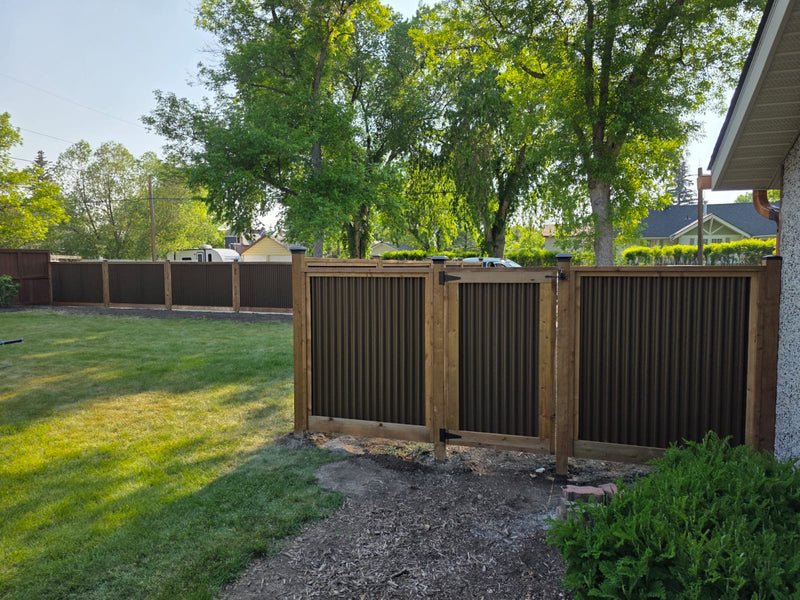 Load image into Gallery viewer, Corrugated Metal Privacy Fence Panels – Treated Wood Frame