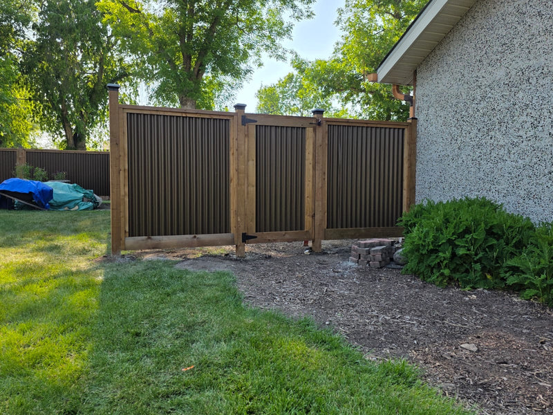 Load image into Gallery viewer, Corrugated Metal Privacy Fence Panels – Treated Wood Frame