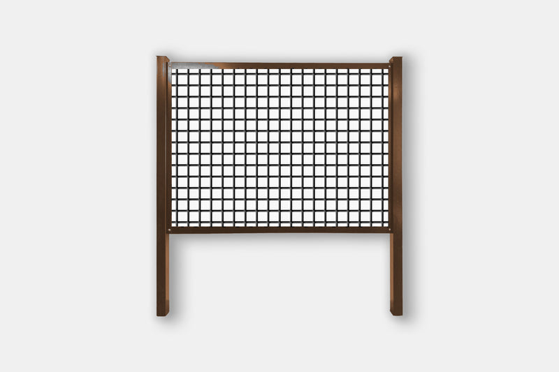Load image into Gallery viewer, Brown frame cattle panel fence kit with 4" x 4" black welded mesh, steel posts and rails