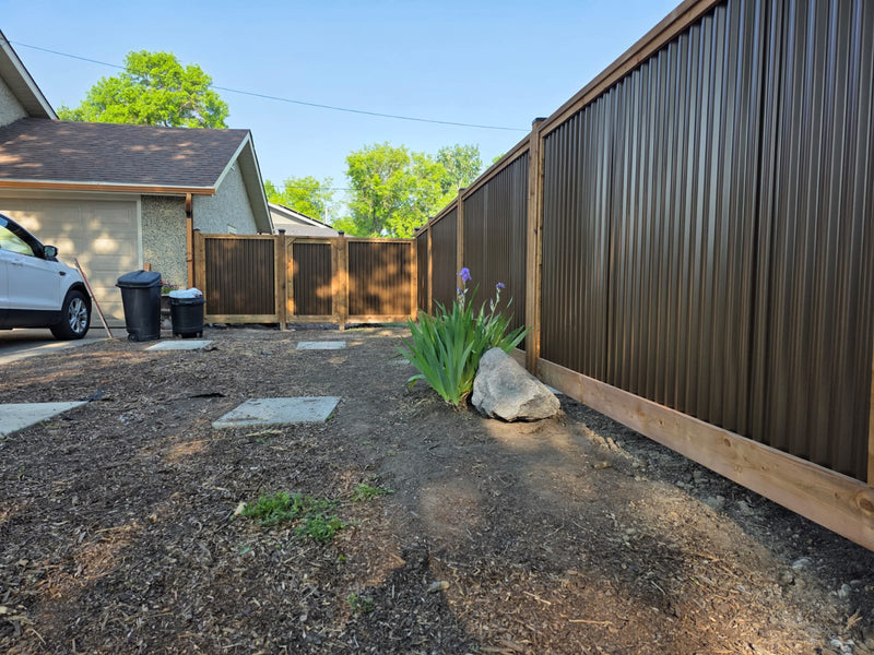 Load image into Gallery viewer, Corrugated Metal Privacy Fence Panels – Treated Wood Frame