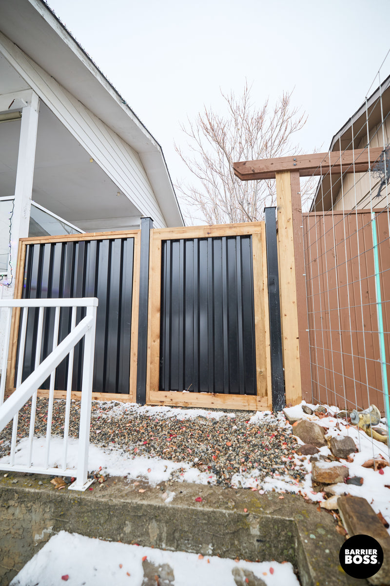 Load image into Gallery viewer, Ribbed Metal Privacy Fence Panels - Treated Wood Frame
