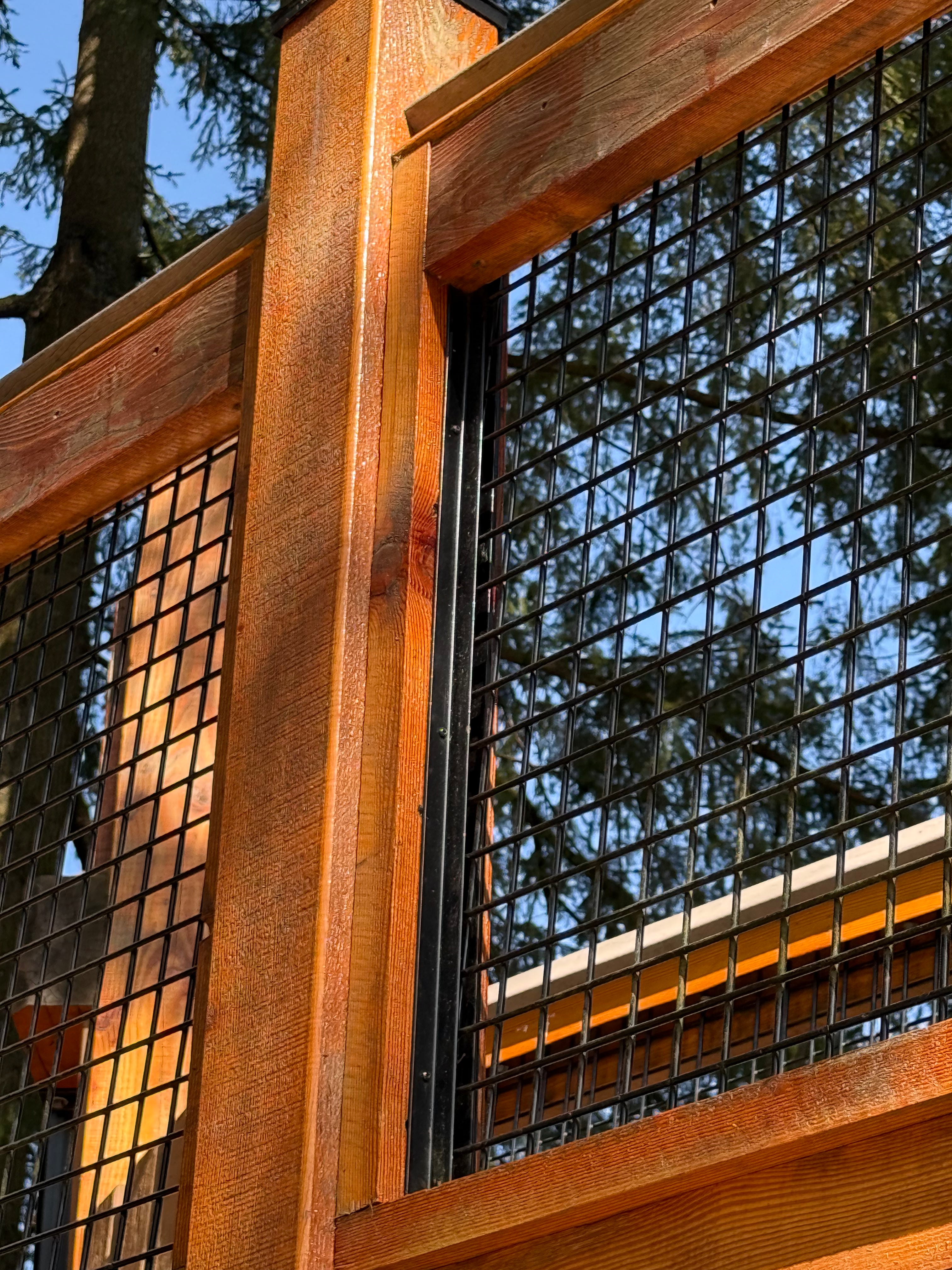 Black hog wire deck railing panels, The Boreal, 6-gauge welded steel — BarrierBoss Canada