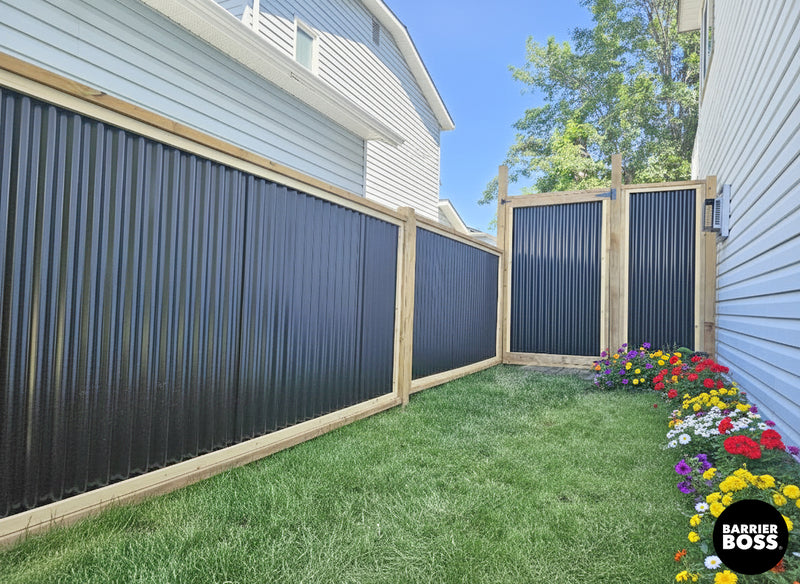 Load image into Gallery viewer, Corrugated Metal Fence Panels (Premade) - The Redwood - BarrierBoss™
