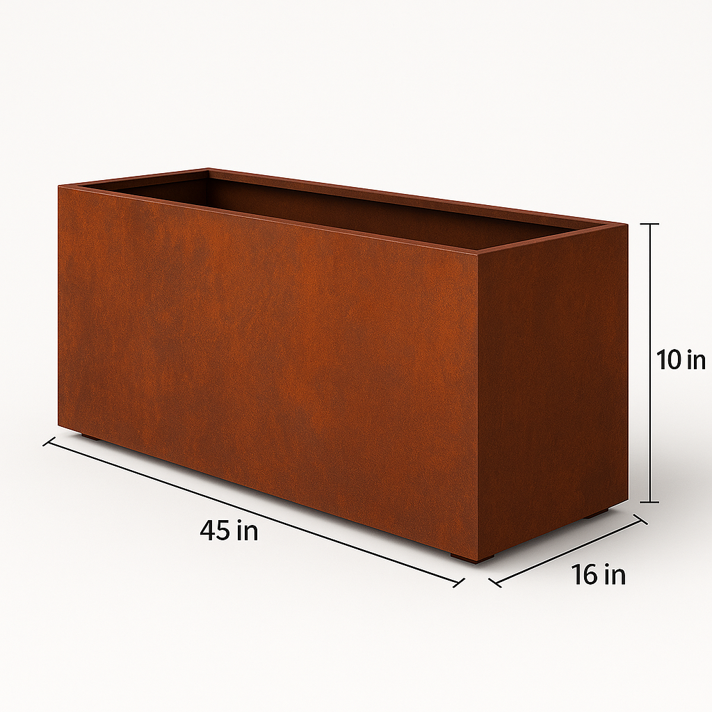 BarrierBoss corten weathering steel trough planter — build your own from custom-length corten sheet