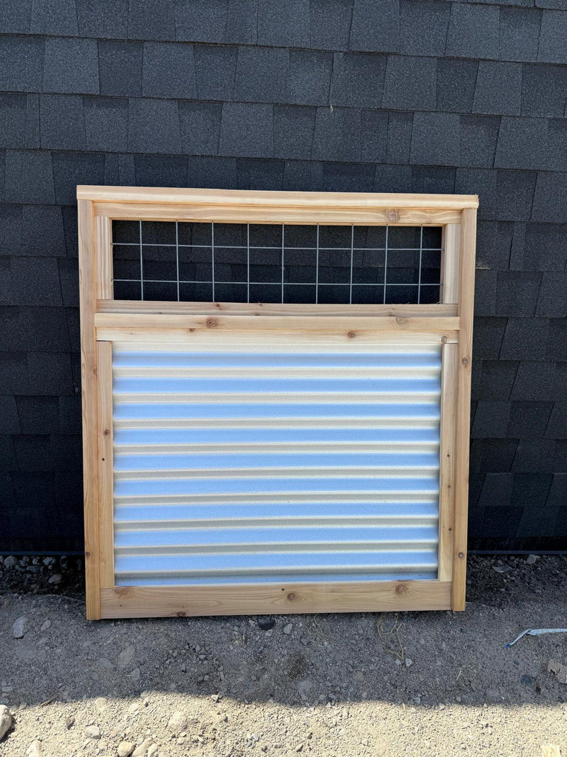 Load image into Gallery viewer, Corrugated Metal Fence with Hog Wire Fence Toppers - The Cabot Panel - BarrierBoss™

