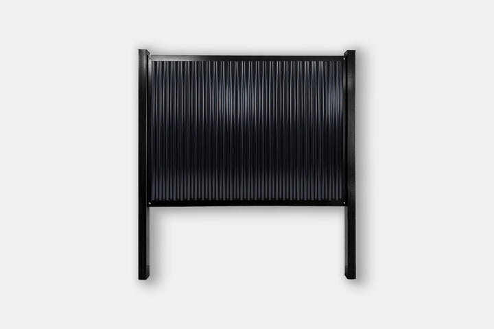 Black Frame Metal Privacy Fence Kit, all-steel, non-combustible solid panel system — BarrierBoss Canada