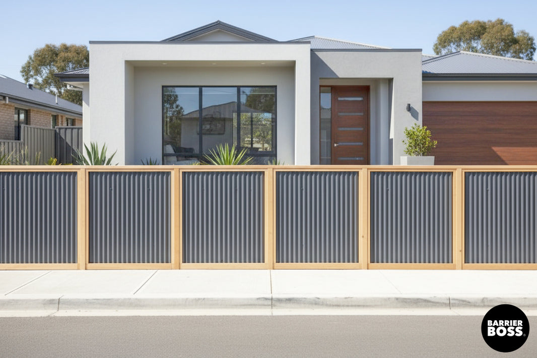 Corrugated Metal Fence Panels (Premade) - The Redwood - BarrierBoss™