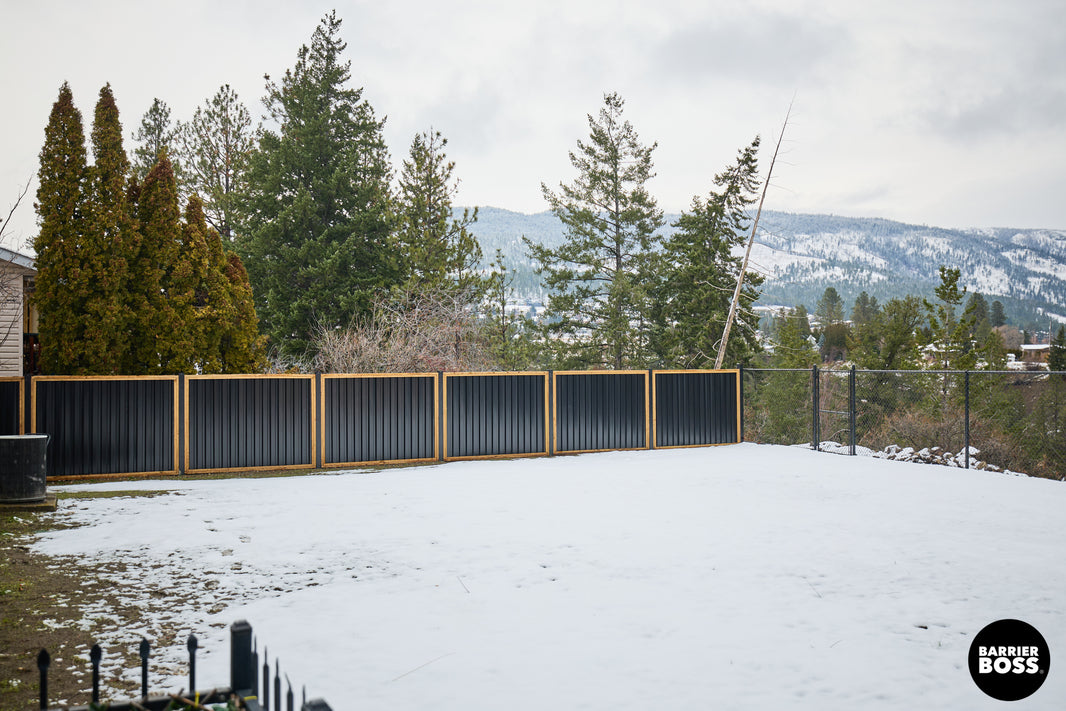 Ribbed Metal Privacy Fence Panels - Treated Wood Frame