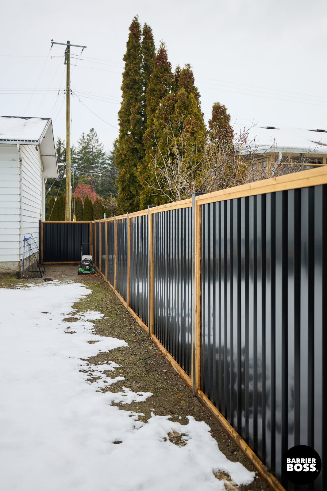Ribbed Metal Privacy Fence Panels - Treated Wood Frame