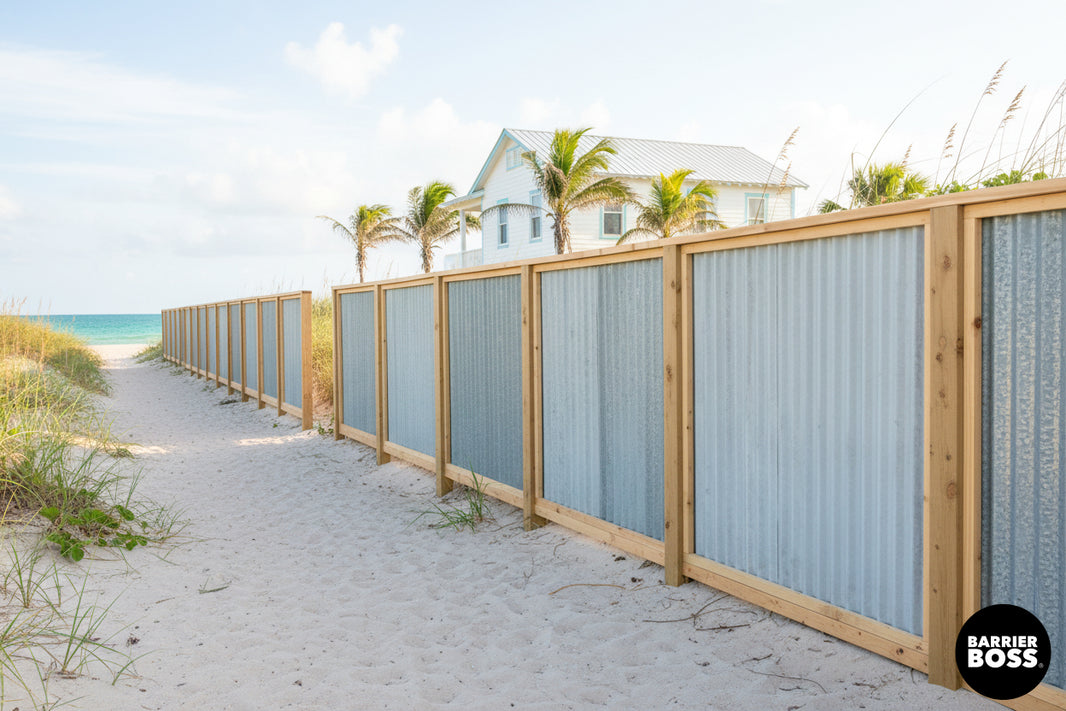 Corrugated Metal Fence Panels (Premade) - The Redwood - BarrierBoss™