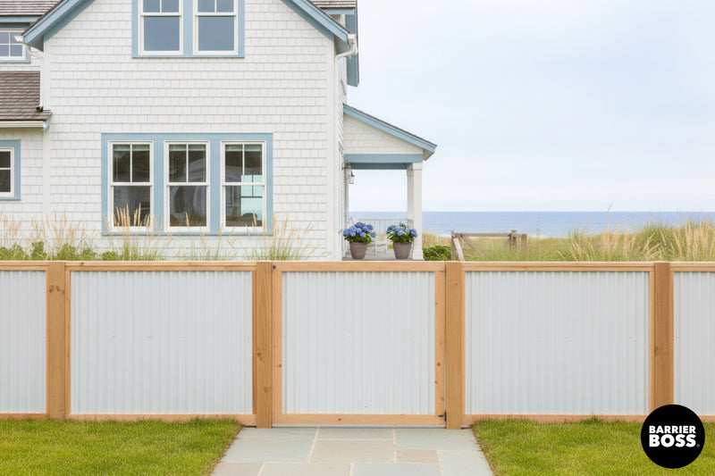 Load image into Gallery viewer, Corrugated Metal Fence Panels (Premade) - The Redwood - BarrierBoss™

